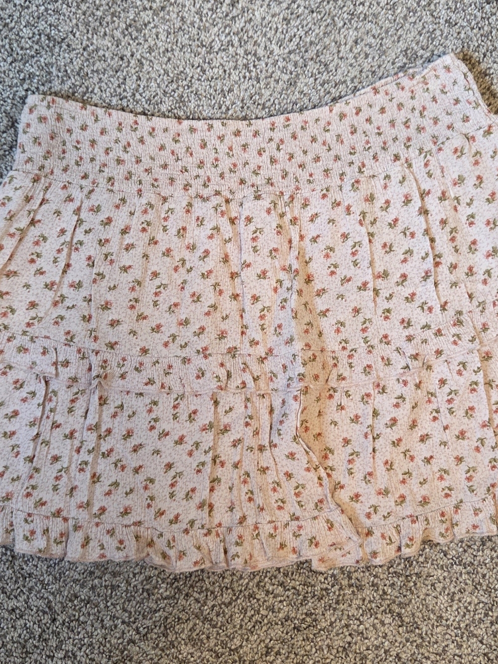 Women’s Pink Floral Tiered Mini Skirt Cottagecore Boho Prairie - Picture 5 of 5